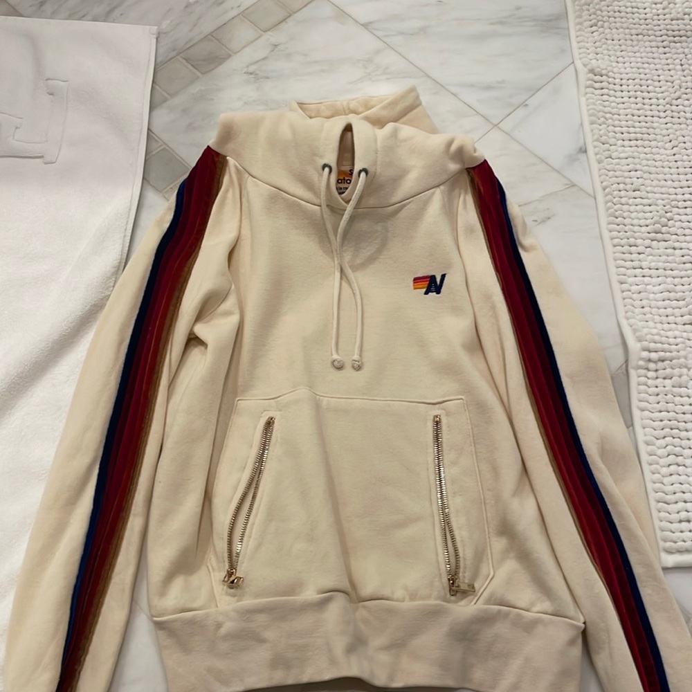 Aviator nation small off white hoodie velvet stripe